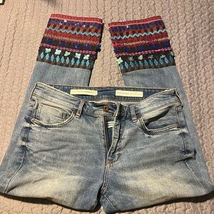 Pilcro Light Blue Denim Jeans with Multicolor Embroidered Cuffs